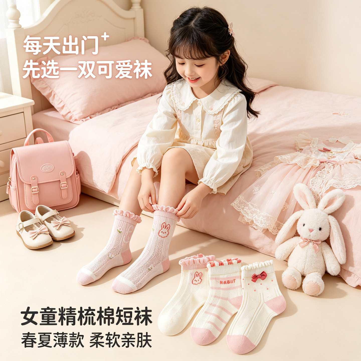 薄款袜子精梳棉兔子蝴蝶结