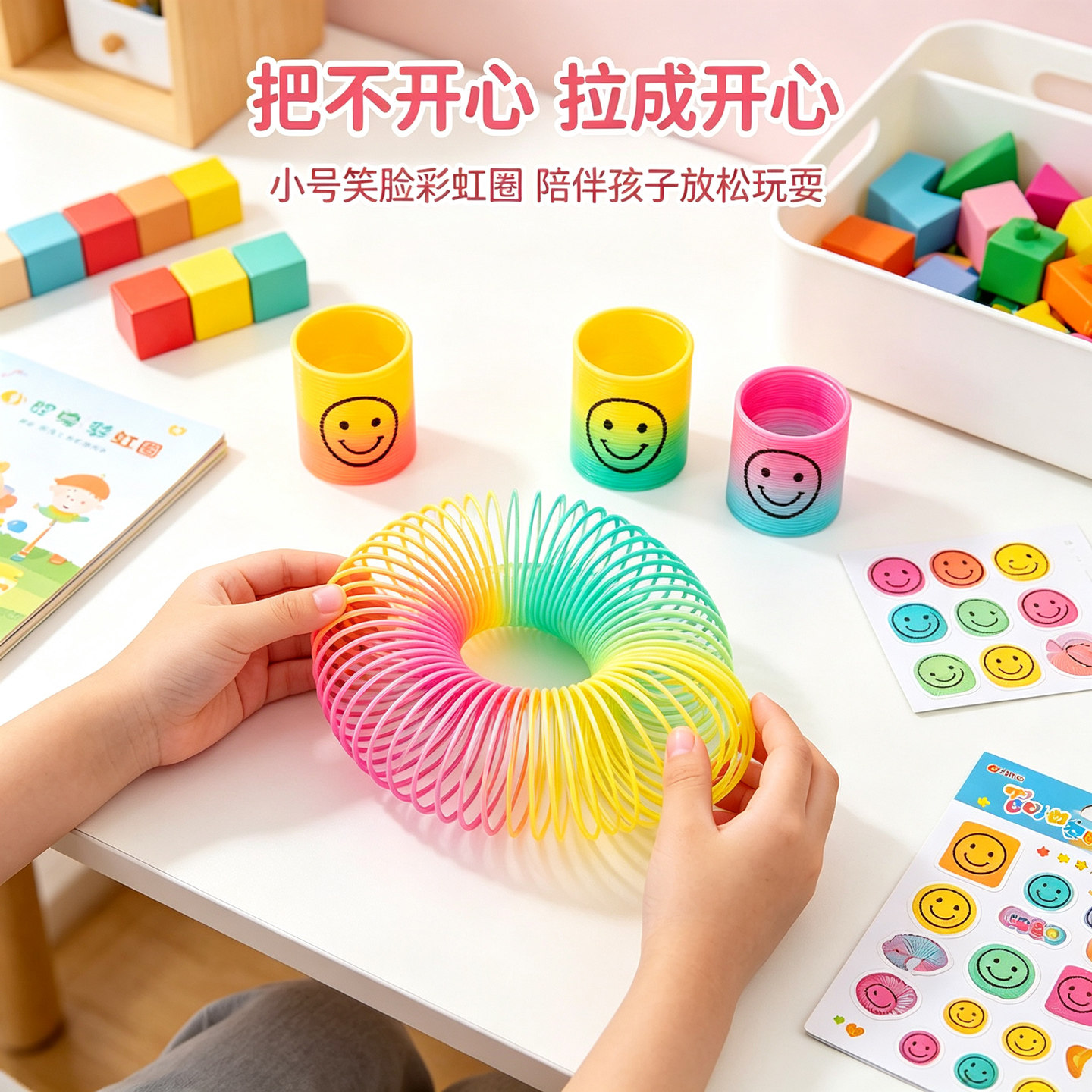 小号笑脸彩虹圈弹簧圈儿童益智弹力圈幼儿园小礼物地摊解压小玩具