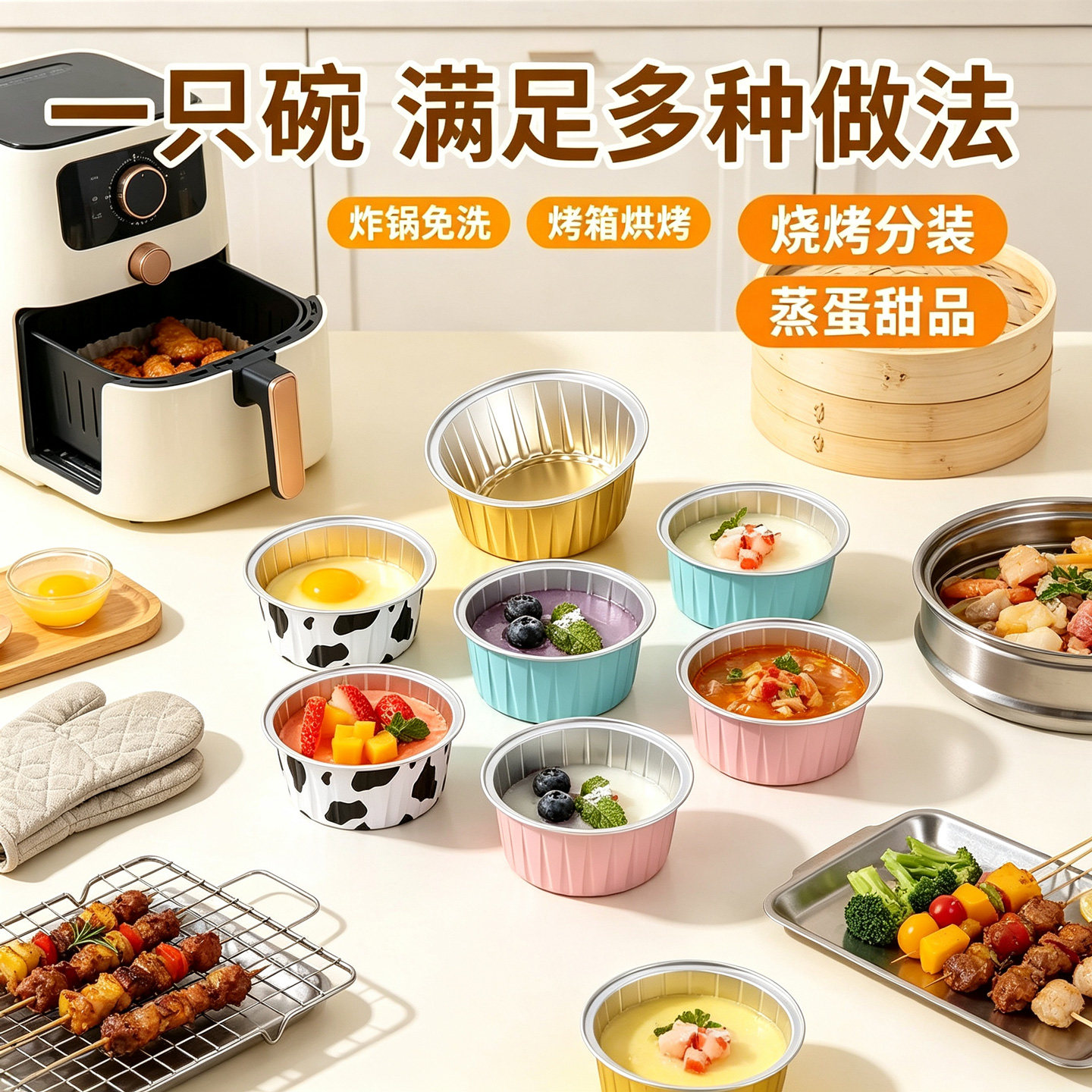 布丁锡纸杯蛋糕蛋挞模具耐高温烤箱空气炸锅专用锡纸盒小号烧烤盘