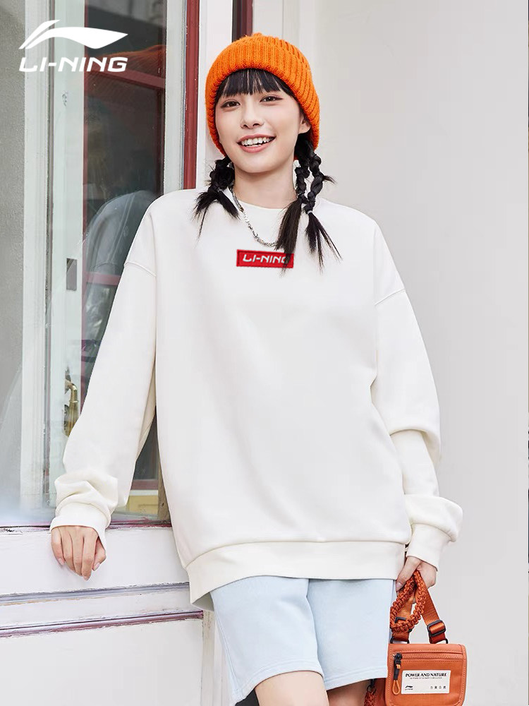 LI NING SWEATSHIRT FOR MEN AND WOMEN IN THE SAME WINTER 2024 ROUND NECK VELVET AUTUMN AND WINTER PULLOVER WINDPROOF WARM AND LOOSE COUPLE