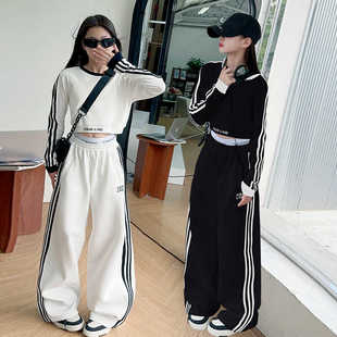 女童爵士舞秋装套装2026新款女大童白色长袖街舞服小女孩运动走秀