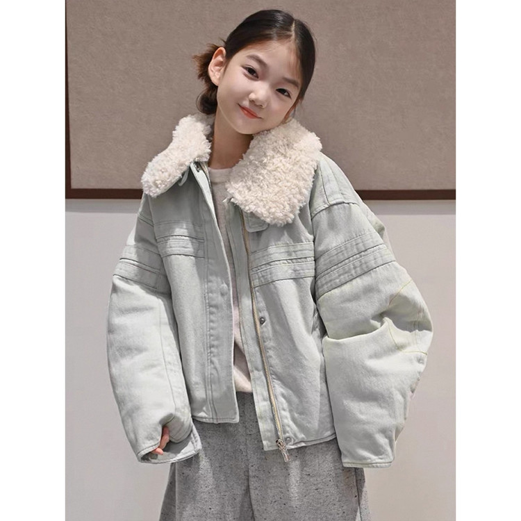 女童复古羊羔毛牛仔外套2025