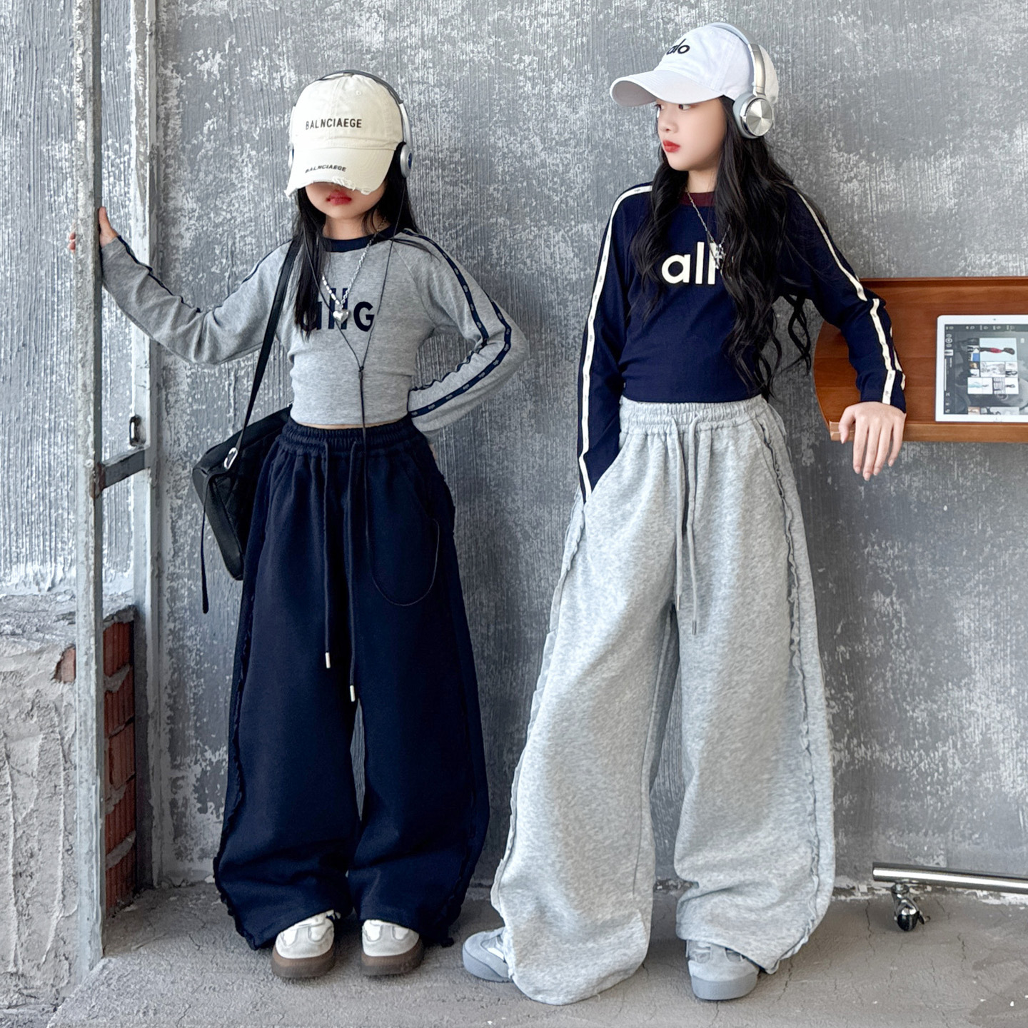 女童爵士舞服装秋装中大童蕾丝边休闲裤运动套装小女孩炸街走秀服