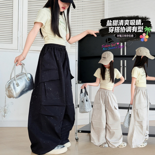 女童潮酷烫钻街舞两件套春夏新弯刀口袋裤闪钻爵士舞潮服街拍走秀