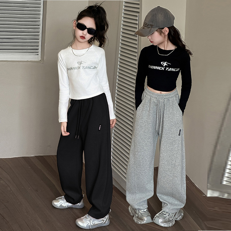 女童爵士舞T台走秀2025秋季童装洋气女中大童休闲街舞潮露脐套装