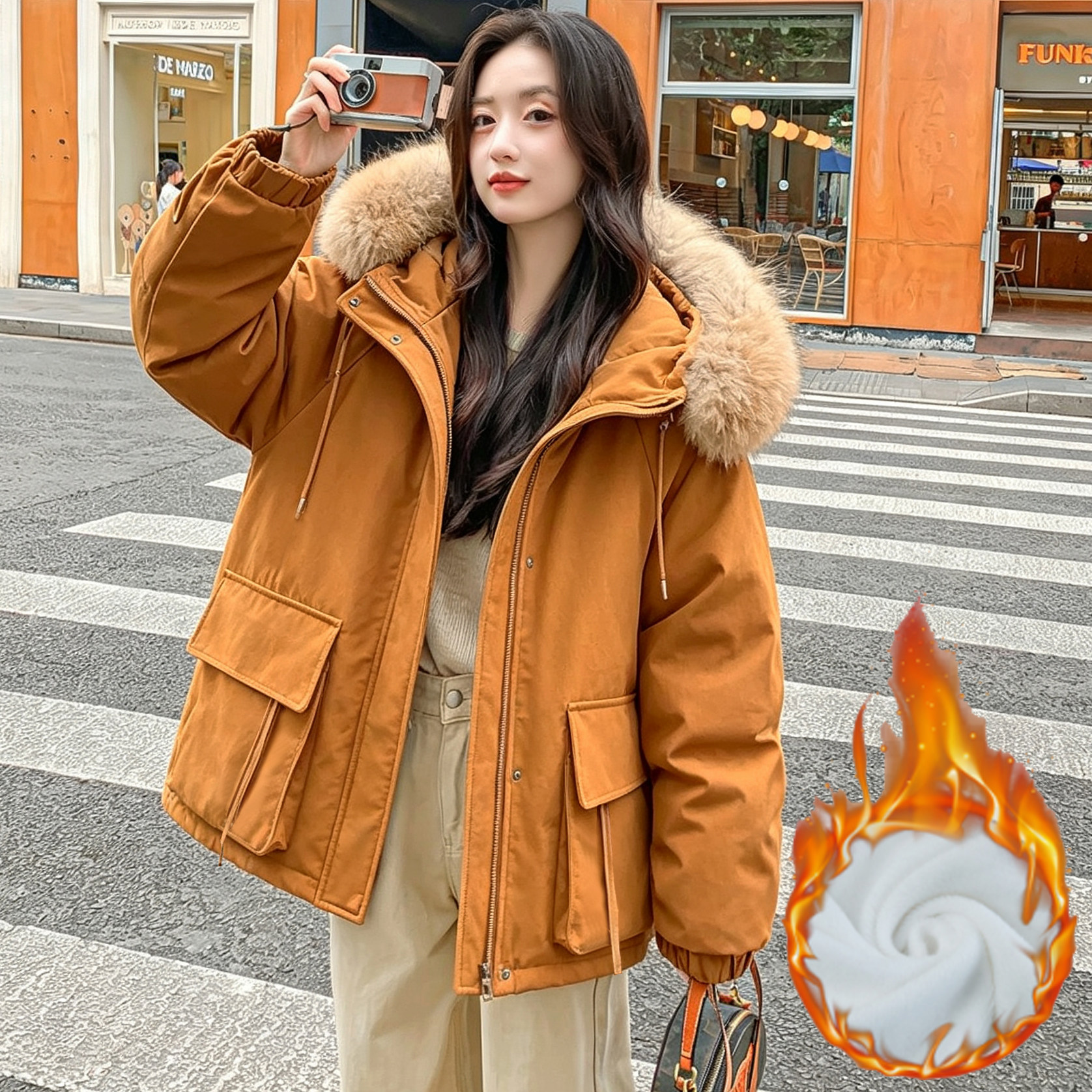 爆款加绒加厚棉服外套女大毛领派克服韩版显瘦百搭小个子棉衣