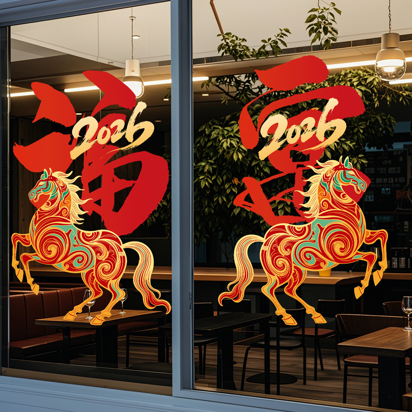 新年装饰布置窗花2026新款客厅高级感马年玻璃贴纸静电福字门贴,家居饰品,门贴,淘宝优惠券,粉丝福利购,淘宝优惠卷