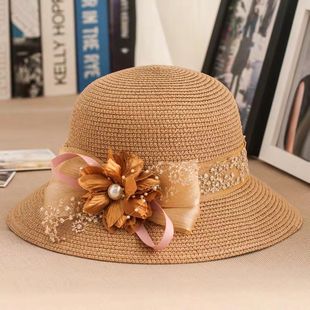 夏季 时尚 防晒草帽花朵洋气太阳帽可折叠韩版 帽子女新款 沙滩遮阳帽