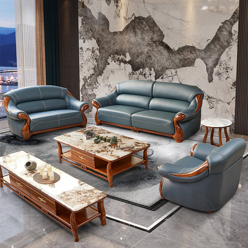 乌金木真皮沙发头层牛皮实木高端欧式皮沙发 舒适时尚实用沙发
