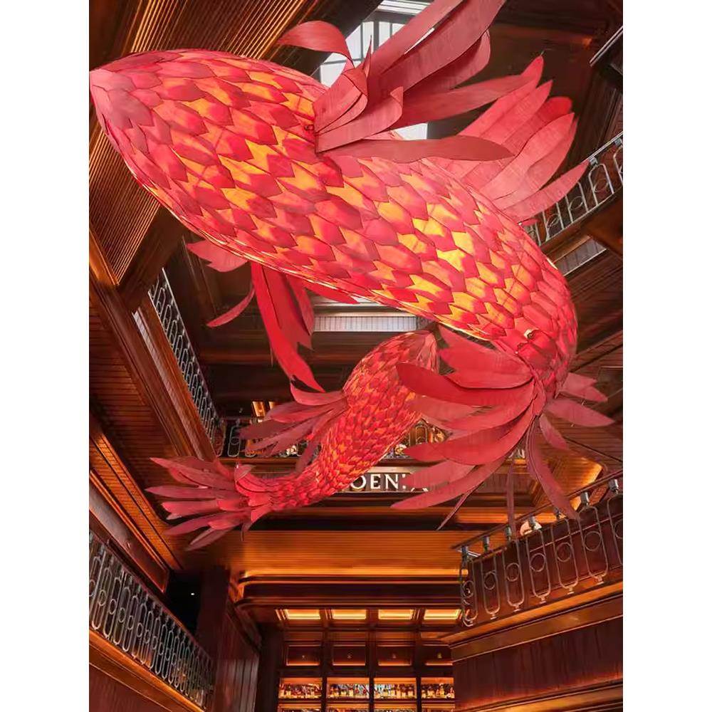 中式鱼形吊灯餐饮饭店火锅店酒店大堂楼梯艺术装饰餐厅创意鲤鱼灯