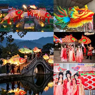 庙会演出鱼滚灯国潮大型鱼花灯户外手持非遗发光鱼造型灯笼道具