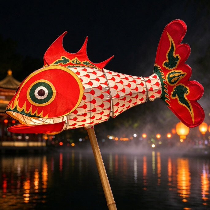手提发光鱼灯非遗鱼花灯文旅夜游巡游鱼灯笼古风汉服打卡道具