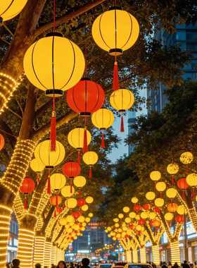 发光小柿子灯串树上挂的彩灯庭院过年装饰灯小红灯笼新年氛围挂灯