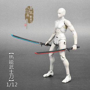 1/12微缩冷兵器小号迷你热能武士刀红蓝双刀6寸兵人场景武器模型
