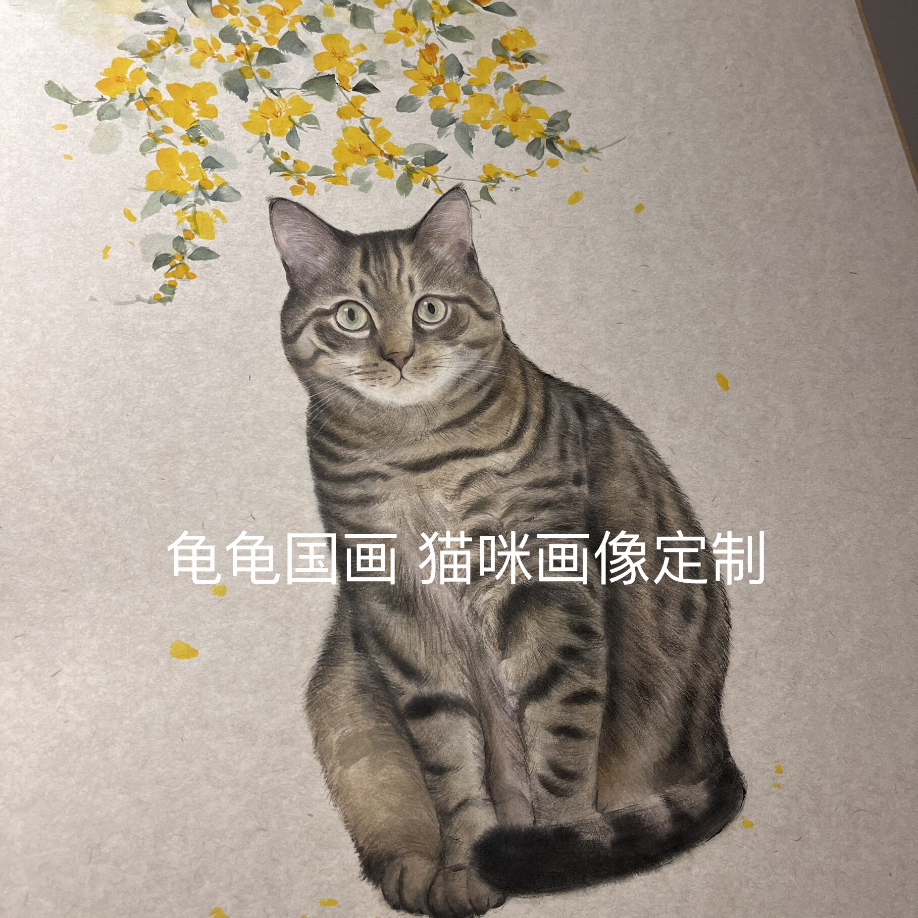 纯手绘猫咪画像国画水彩风格