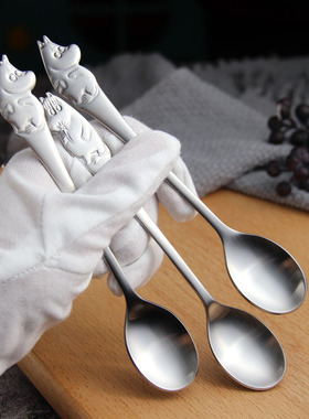 VE 18-10不锈钢卡通河马勺子宝宝吃饭勺子长柄儿童勺男孩女孩杯勺