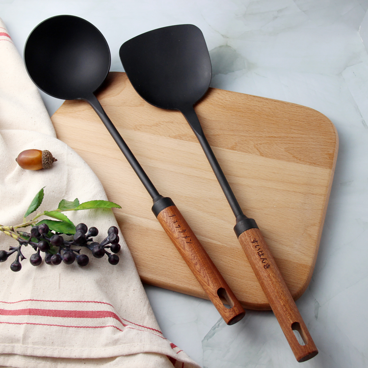 日式极铁锅铲家用长柄炒菜铁铲子实木手柄盛汤勺大汤勺子家用厨具