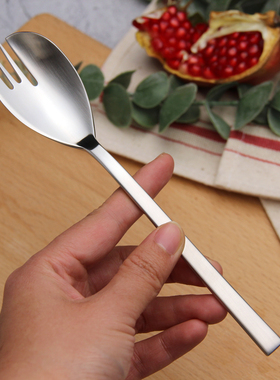 VE 18-10不锈钢叉勺一体多用勺吃面吃饭勺西瓜勺子带齿勺半勺半叉