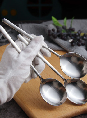 VE 18-10不锈钢圆头深汤勺喝汤勺子细柄优雅西餐勺高颜值饭勺包邮