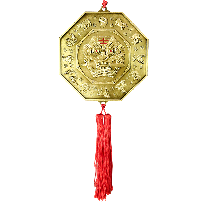 裕善缘太极八卦镜狮咬剑十二生肖挂件狮子睚眦门饰家居虎头摆