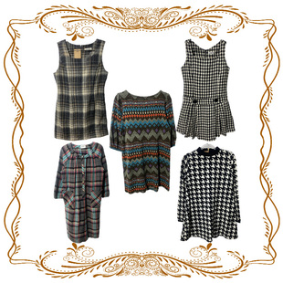 vintage日制古着长裙QC羊毛加厚毛呢高级收腰法式复古绝美连衣裙