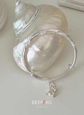 手工编织缠绕镀纯银手镯女实心足银铃铛推拉镯子年轻款ins不掉色