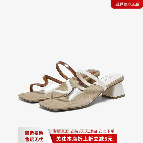 百思图2026夏款女时尚复古凉拖鞋粗高跟外穿拖鞋F3101BT6