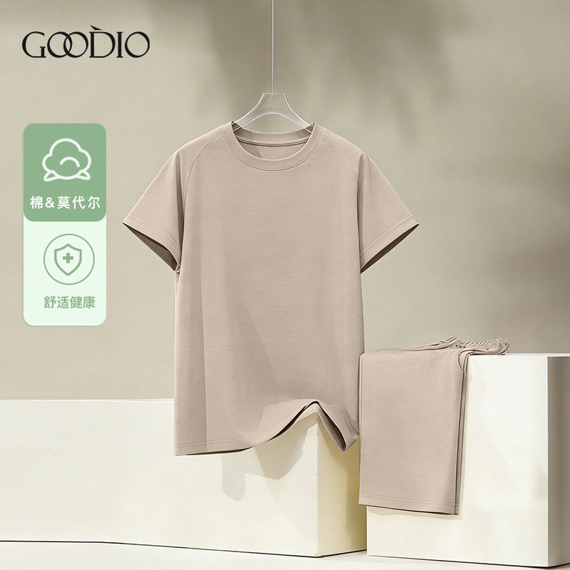 歌帝专柜同款科技亚麻短袖套头中裤夏男士睡衣家居服套装GDB02603