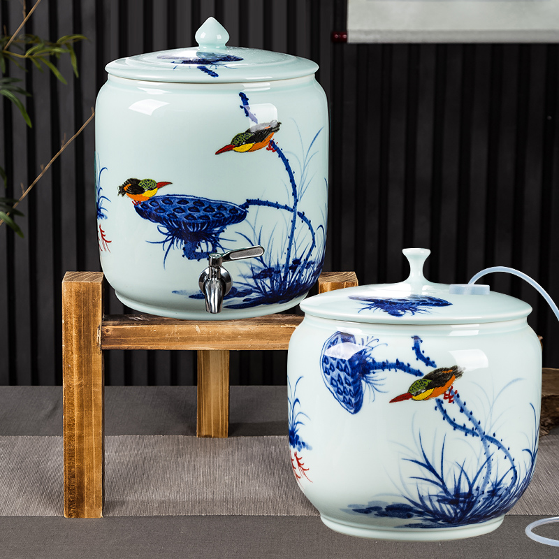 手绘陶瓷蓄水缸泡茶凉水壶油缸