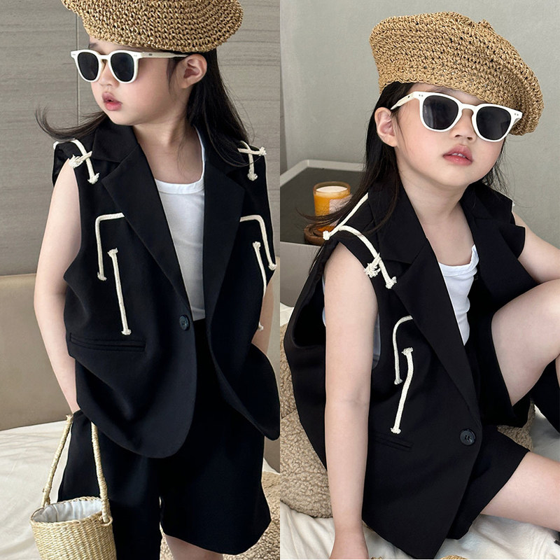 夏季女童西装套装时髦洋气儿童马西服/小西装