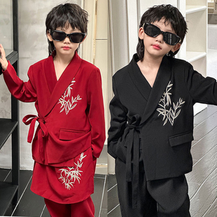 高级感男童西装套装韩范痞帅风春秋儿童中式西服潮男孩走秀演出服