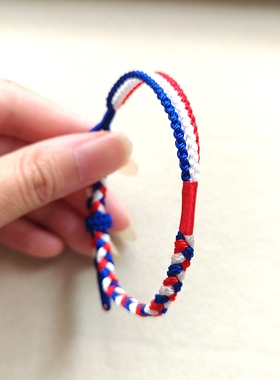 手工编织高档宝蓝色手绳小众设计三色手绳可调节手绳礼物