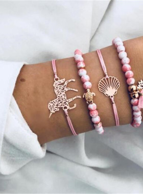 镂空流苏粉色手链新品套装