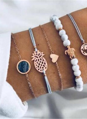 欧美风编织爱心青色镶钻手链