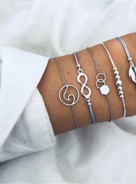 欧美风贝壳六边形珠子编绳手链