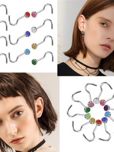 Дагалдах хэрэгсэл, хамар цоолох зэвэрдэггүй ган, гэдэс цоолох, ээмэг, европ загвар, 60 ширхэг