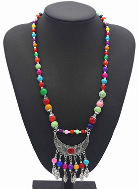 西藏尼泊尔绿松石树叶滴油毛衣链