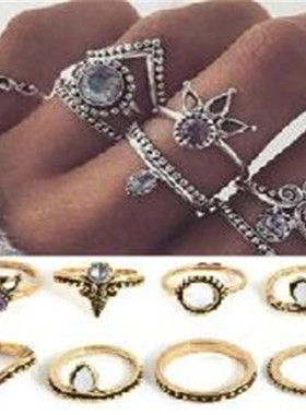 欧美风复古镂空宝石花朵镶钻尾戒