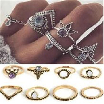 欧美风复古镂空宝石花朵镶钻尾戒