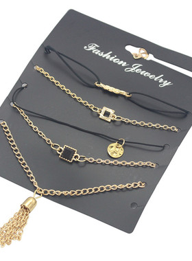 欧美风宝石流苏方块圆片手链