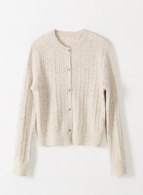 玛洛薇 M-36271 圆领花纱羊绒针织开衫毛衣