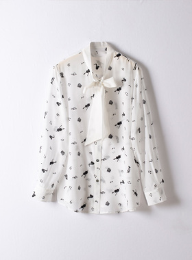 玛洛薇 M-11377 百搭真丝衬衫职业通勤长袖桑蚕丝上衣女