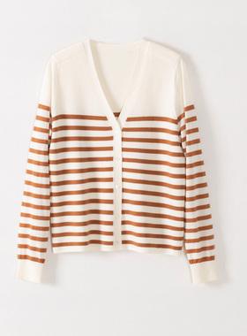 玛洛薇 M-36132 条纹羊毛针织开衫