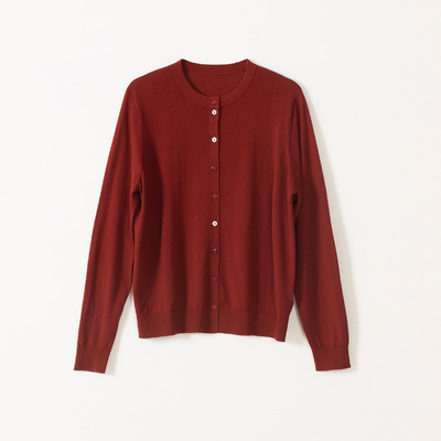 玛洛薇 M-36562 圆领长袖纯色羊毛针织开衫