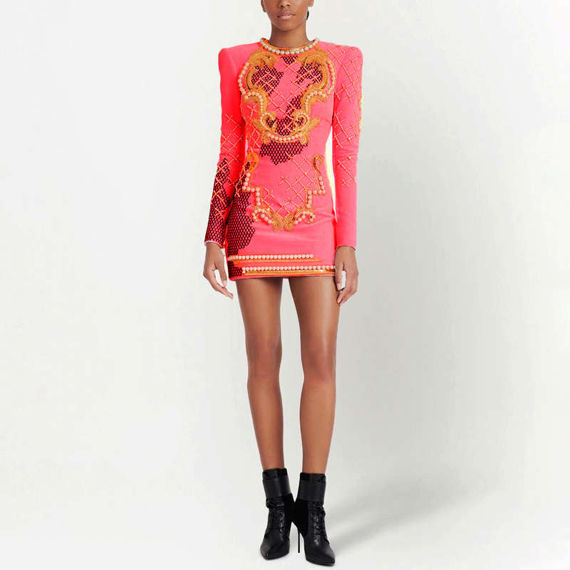 欧式奢华宫廷风钉珠亮片丝绒短裙