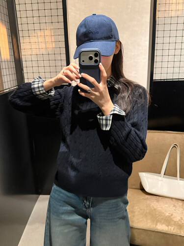 原野新品THXGIVING TG格纹衬衫领叠感假两件绞花毛衣女秋27498