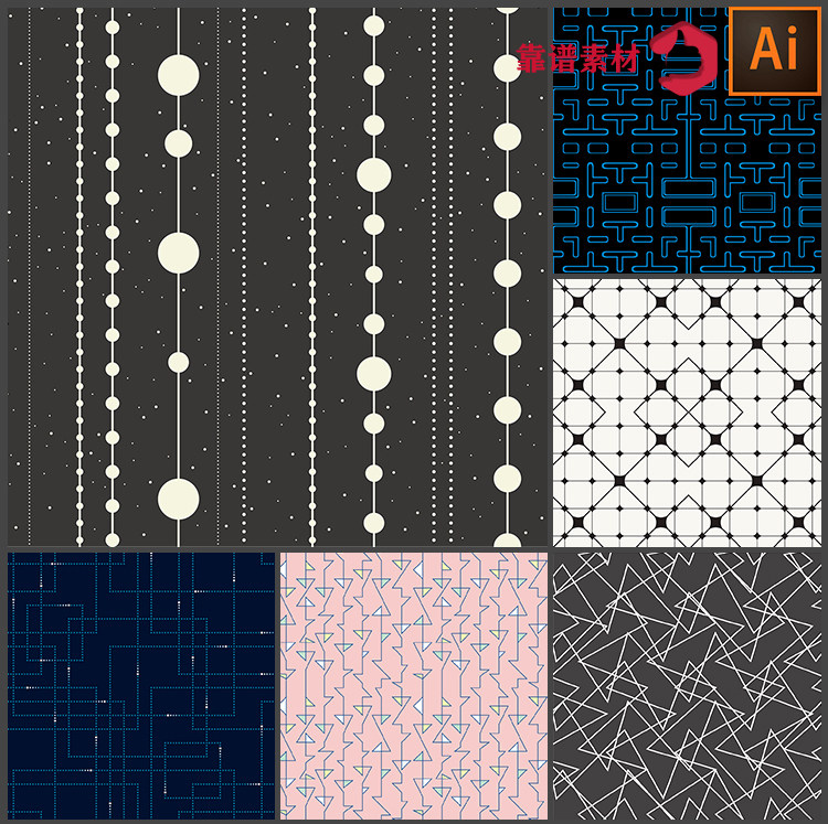 简约线条点线结合几何抽象墙纸地毯服饰印花图案矢量设计素材