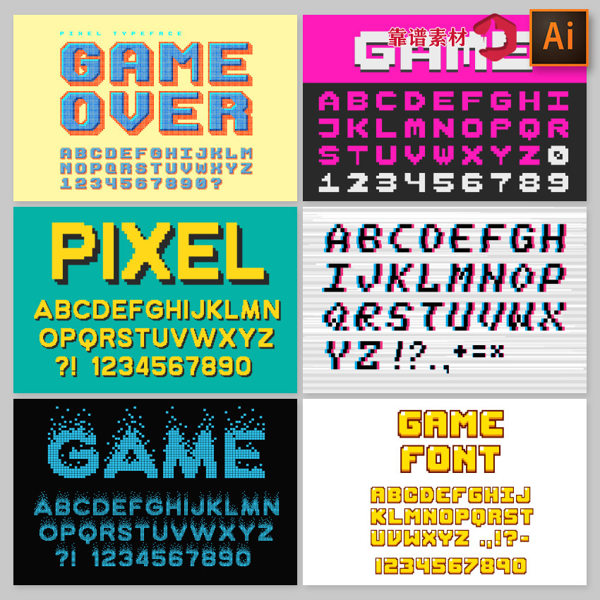 时尚马赛克游戏标题创意英文字母字体设计矢量素材