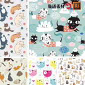 卡通猫咪小猫宠物墙纸印花图案AI矢量设计素材