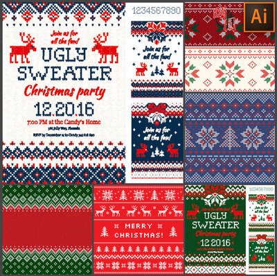 针织圣诞节日海报背景图案AI矢量设计素材